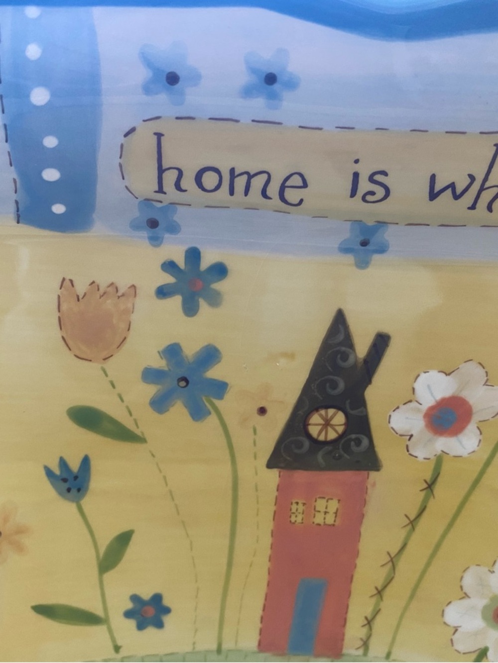 Whimsical Cottage Ceramic Serving Platter - Yellow & Blue Floral - Picture 3 of 9